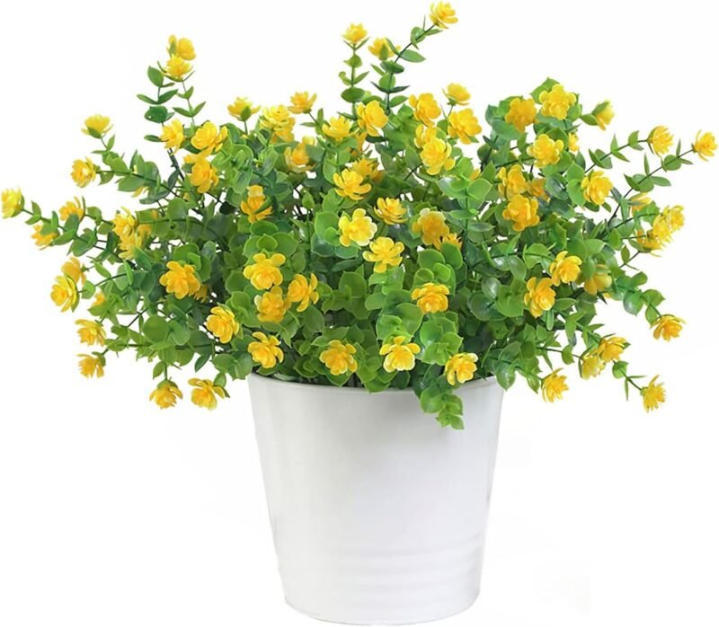 TSHAOUN 5 Piezas Flores Artificiales Flor Falsas,Arbustos Verdes Resistentes a Los Rayos UV Plantas para Colgar en Interiores y Exteriores,para Casa Jardín Ventana Fiesta Boda Decoración (Amarillo) - Imagen 2