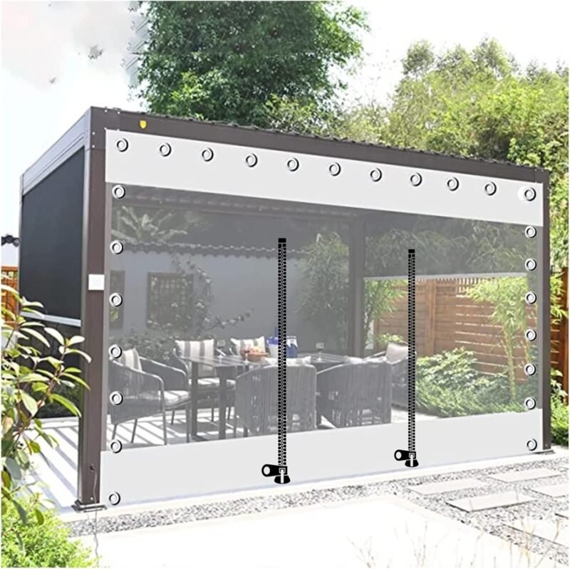 WZYJLyds Panel Lateral de Lona de Cenador con Puertas Cremallera, Cortinas de Lona Alquitranada Impermeable Exterior, Cortina de Lluvia, Lona Transparente Blanco para Pérgola, Porche, Patio, Balcón - Imagen 5