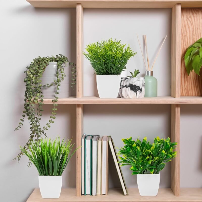 Woltoy 4 Piezas Plantas Artificiales, Planta Artificial de Interior, Plantas Falsas de Plástico, Pequeñas Planta Verde Falsa en Maceta para Oficina Baño Dormitorio Decoración del Hogar - Imagen 7