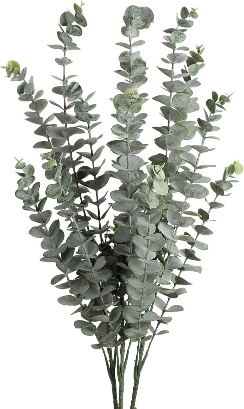 3 PCS (15 Ramas) Plantas de eucalipto artificial, Decoraciones de plantas de eucalipto artificial con 5 cabezas de rama, Flor seca de eucalipto decorativa para decoración del hogar, Altura 87cm