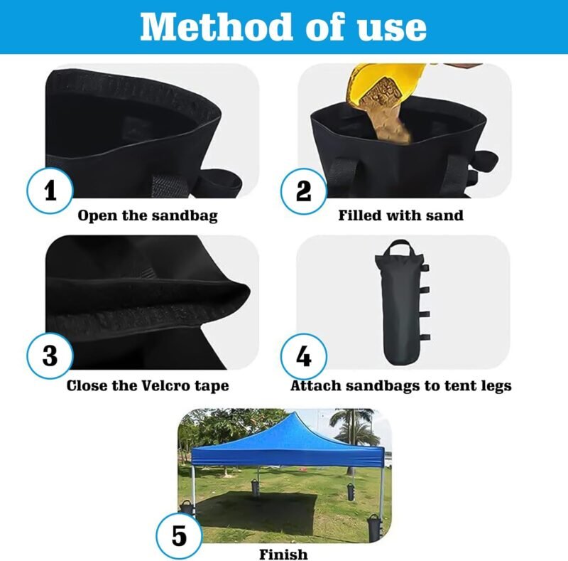 HOMURY Juego de 4 sacos de arena para cenador, patas dobles cosidas, bolsa de arena 600D Oxford, peso para cenadores, carpas de jardín, piedras, rellenables con arena - Imagen 5