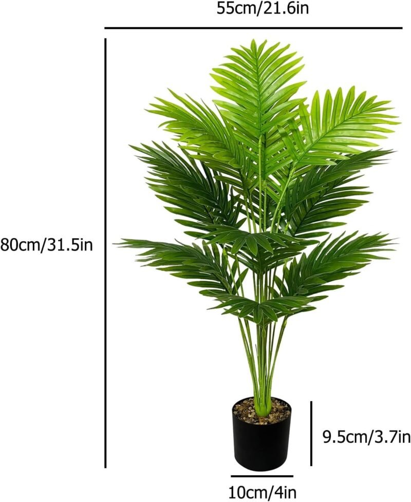 AIVORIUY Planta de Palma de Areca Artificial con Maceta Plastico Falsa Árbol Artificial Interior y Exterior Decoración Moderna para Hogar Jardín Oficina Casa Bodas (80cm Alto Palma Grande) - Imagen 2