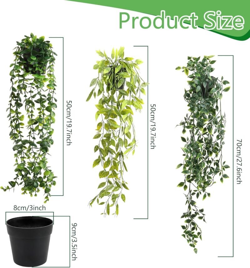 MXTIMWAN 3 Piezas Plantas Artificiales Colgantes, Plantas Colgantes Artificiales con Maceta, Plantas Falsas Mandala en Maceta para Oficina, Jardín, Sala de Estar y Decoración de La Pared - Imagen 2