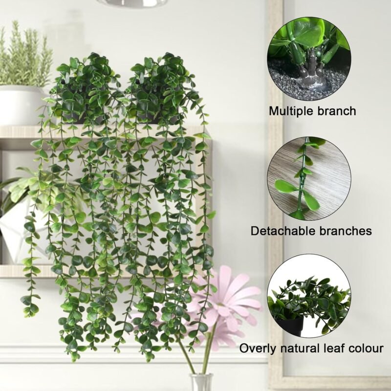 Plantas artificiales colgantes con macetas, 2 unidades de plantas artificiales con macetas, plantas artificiales colgantes, plantas artificiales en maceta, plantas artificiales como reales, plantas - Imagen 3