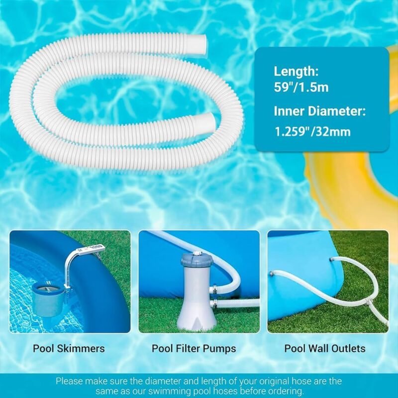 Tubo Piscina 32mm,2pcs Tubo Piscina 150CM,Repuesto Manguera de Bomba Piscina para Piscinas Elevadas, con 4 Abrazaderas de Metal - Imagen 7