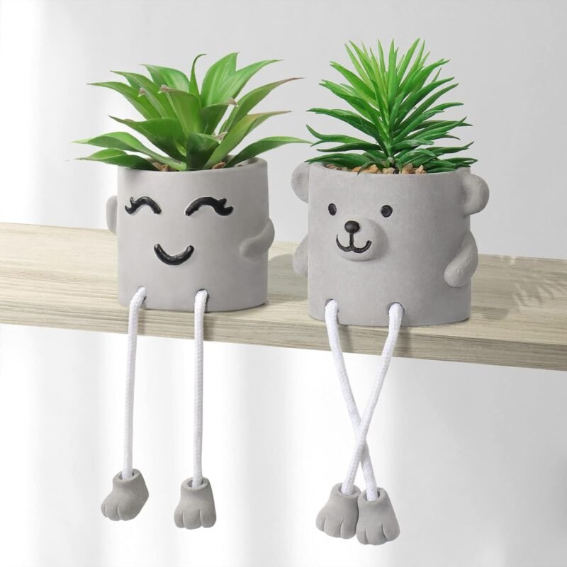 Dremisland Plantas Suculentas Artificiales en Maceta Decorativa Pequeña Planta Colgante Pierna Cemento Suculentas Artificiales Decoración para Hogar Oficina Mesa Escritorio Sala de Estar