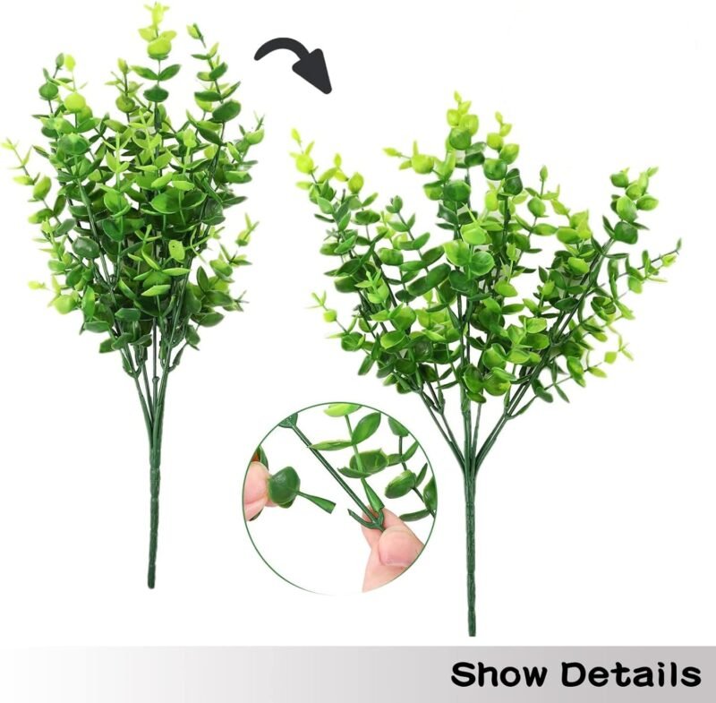 Hierba Artificial, 5 Paquetes, al Aire Libre, Resistente a los Rayos UV, Plantas Artificiales para Exteriores, Flores Artificiales para balcón, Verde eucalipto, Hierba Artificial, decoración al Aire - Imagen 4