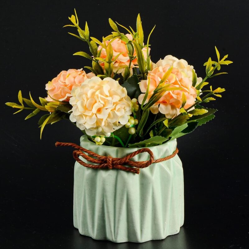 Plantas de Flores Artificiales - Mini Flores de hortensias Falsas en Maceta para decoración del hogar Fiesta Boda Oficina Mesa Decoración de Escritorio, 4 Piezas - Imagen 7