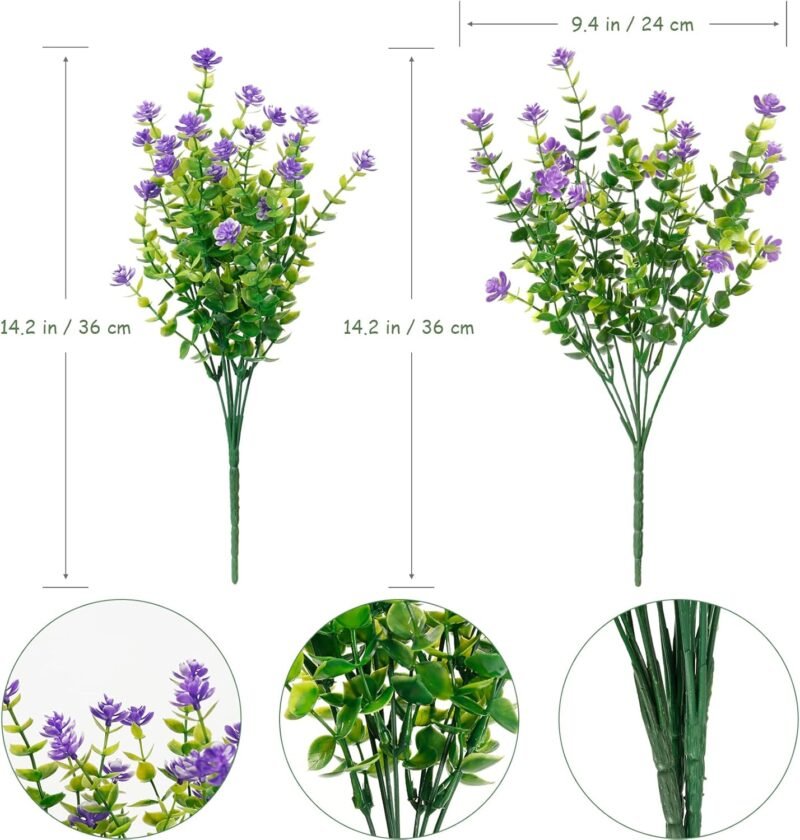 SOMYTING 9 Paquetes de Flores Artificiales para balcón Flores Artificiales Resistentes a los Rayos UV arbustos Verdes Plantas Artificiales eucalipto decoración para Interiores jardín Exteriores - Imagen 2