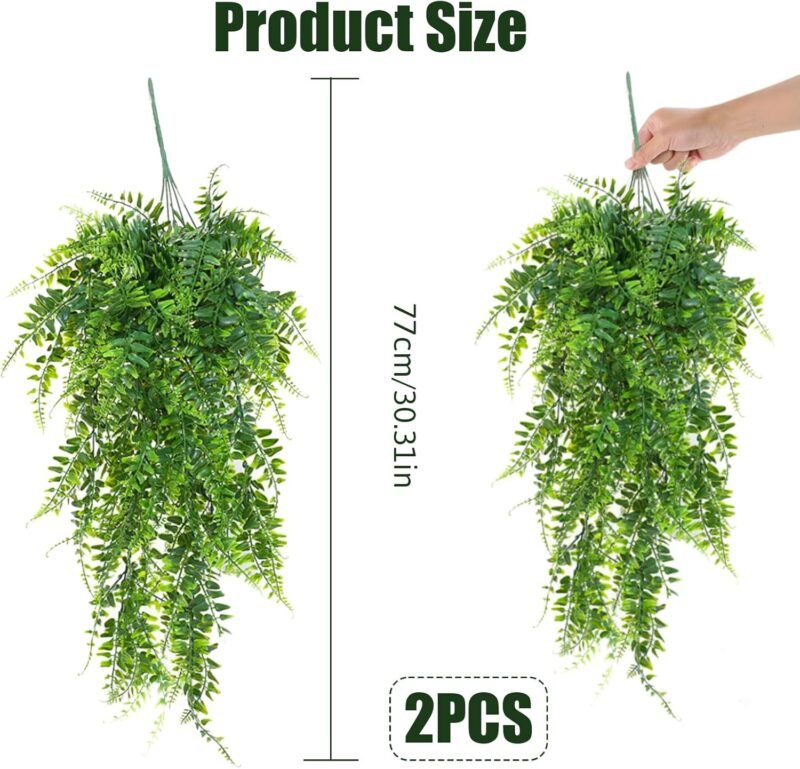 2 Piezas Plantas Artificiales Colgantes Helechos Plantas Plástico Artificiales Plantas de Escalada Decorativas de Vegetación para Interior y Exterior Salas de Estar Balcón Oficina Terraza Jardín Boda - Imagen 2