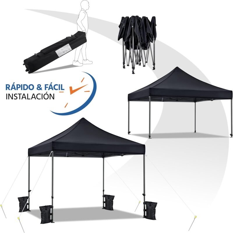 Yaheetech Carpa Plegable 3x3 Cenador Plegable de Jardín Resistente al Agua Carpa de Jardín con Bolsa de Transporte con Ruedas para Exterior Fiestas Camping Negro - Imagen 4