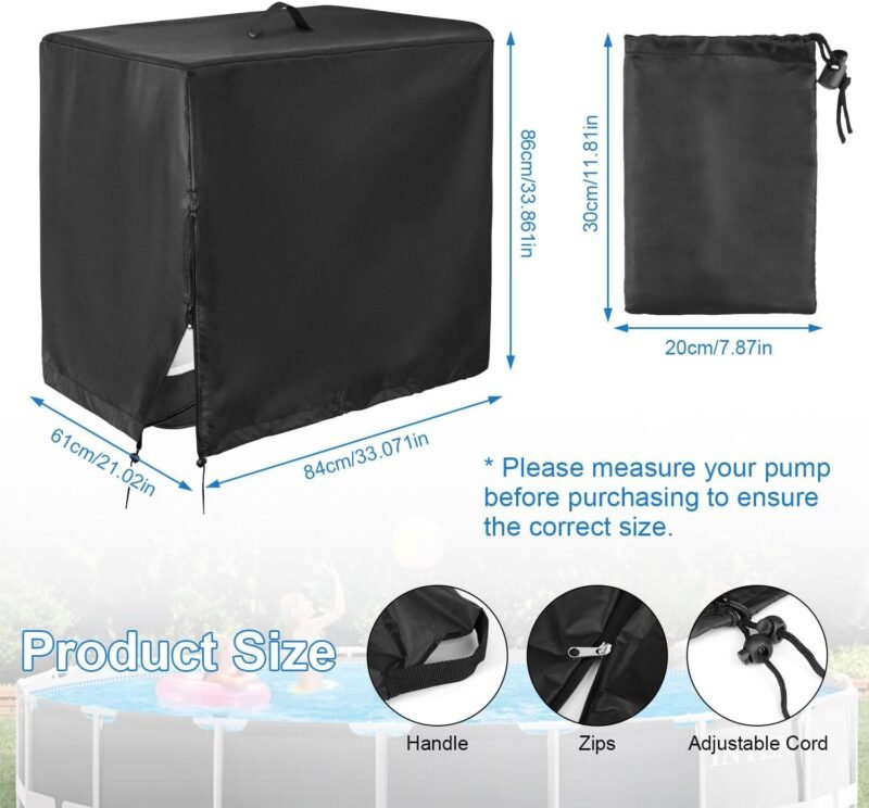 Cubierta para Bomba de Piscina Cubierta de Bomba de Piscina Cubierta para Sistema de Filtrado Cubierta para Filtro de Piscina Cubierta para Filtro de para Piscina Oxford 100% Impermeable 84x61x86 cm - Imagen 7