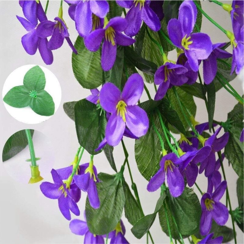 duisoad FUJIE 2 Piezas Artificiales De Colgantes Plantas Simulation Violet Flower Wisteria Artificial para Colgar con Hojas Verdes Decoración para Boda Fiesta - Púrpura - Imagen 4