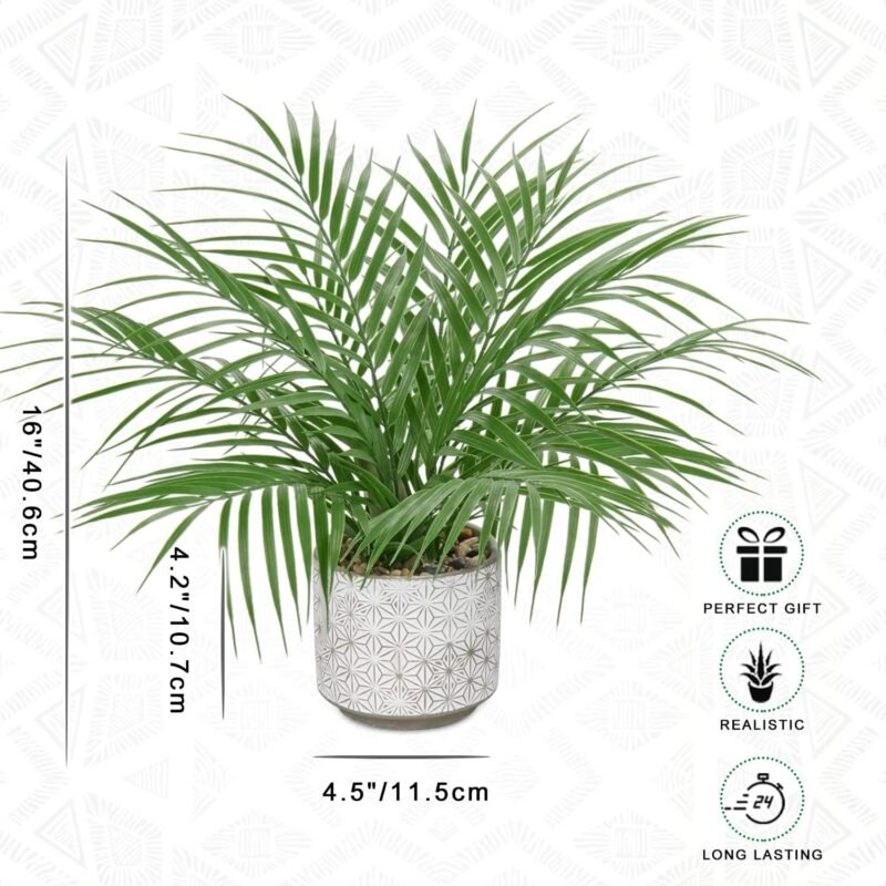 Palmeras Artificiales, Planta Artificial pequeña en Maceta, 40,6 cm / 16 Pulgadas, Plantas Artificiales de Interior como auténticas, para casa, Oficina, Hotel, Oficina, cafetería, decoración Moderna - Imagen 2