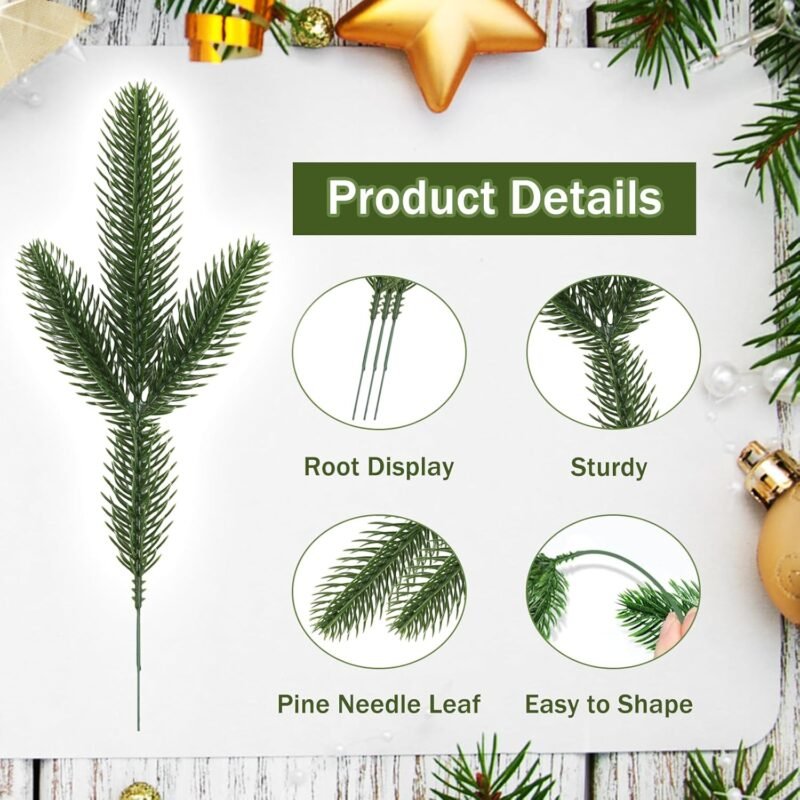 24 Pcs Falsas Verdes Agujas De Pino Guirnaldas Agujas De Pino De Plantas Verdes De Imitación Ramas De Pino De Plástico Ramas De Abeto Artificiales Naturales para Navidad Decoración del Hogar (Verde) - Imagen 4