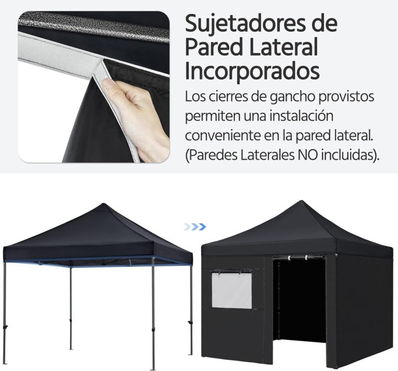 Yaheetech Carpa Plegable 3x3 Cenador Plegable de Jardín Resistente al Agua Carpa de Jardín con Bolsa de Transporte con Ruedas para Exterior Fiestas Camping Negro - Imagen 8