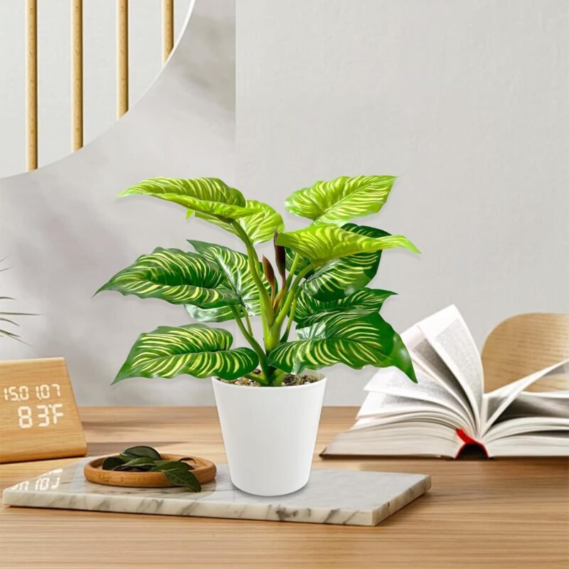 TINA Planta Artificial Decorativa 28 cm Planta Artificial Interior en Maceta Plantas Falsas de Plástico Planta Artificial Decorativa con Maceta Planta Artificial para Hogar (Dieffenbachia) - Imagen 4