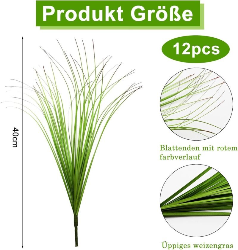 TNSLAND 12 Pezzi Plantas Artificiales Hierba Artificial Exterior Césped Artificial Exterior Hierba de Trigo Protección UV Plantas Artificiales Exterior Césped Decorativo de Jardín - Imagen 2