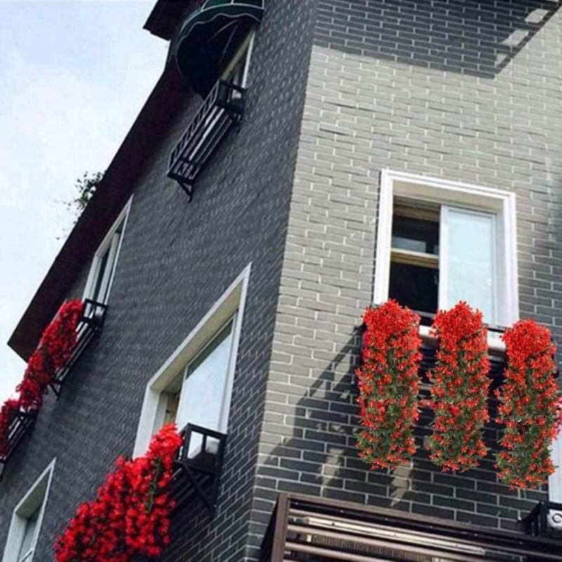 GGISUI 2 pcs Flores Artificiales Decorativas Lirio Flores de Seda Plantas Artificiales Colgantes Decorativas para Balcón Jardín Exterior decoración de la Pared Rojo - Imagen 5