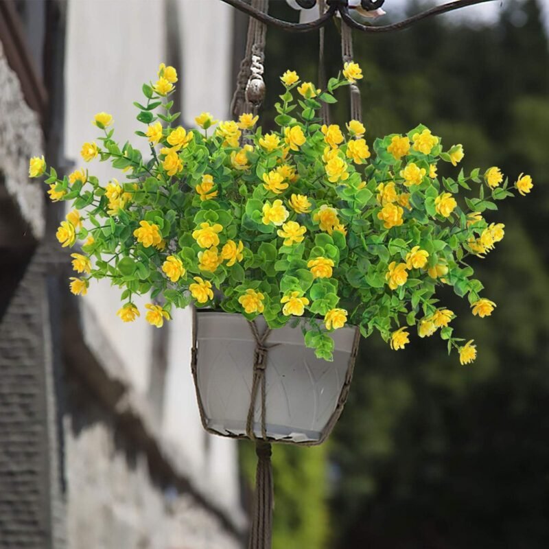 TSHAOUN 5 Piezas Flores Artificiales Flor Falsas,Arbustos Verdes Resistentes a Los Rayos UV Plantas para Colgar en Interiores y Exteriores,para Casa Jardín Ventana Fiesta Boda Decoración (Amarillo) - Imagen 4