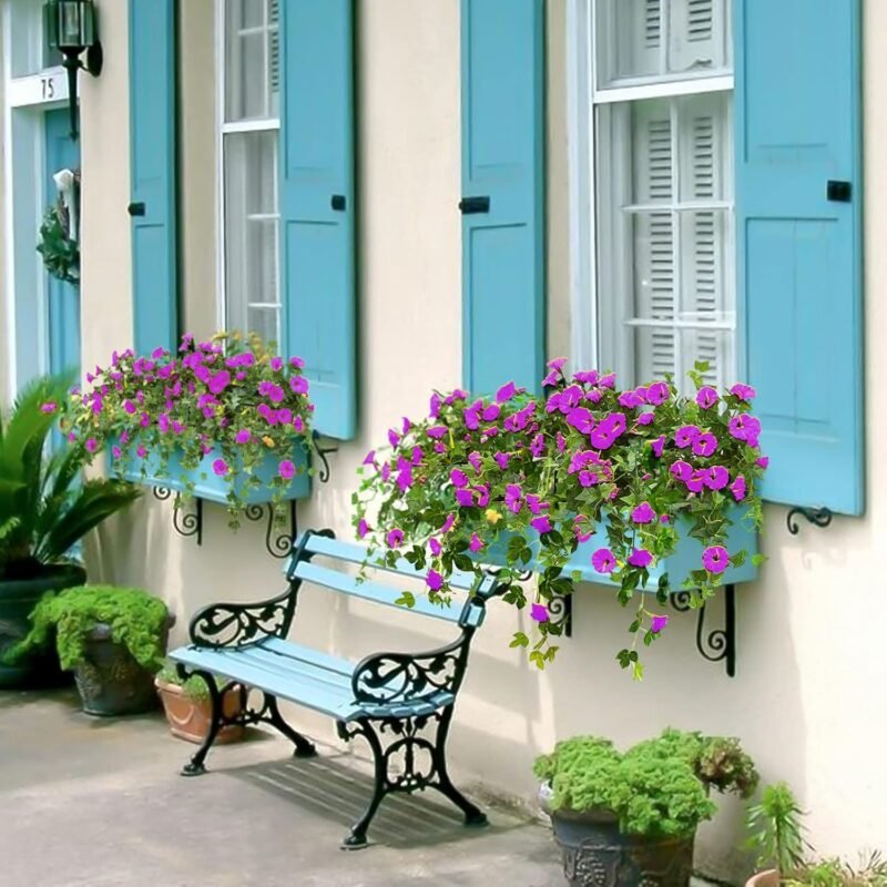 NIBESSER Flores Colgantes Artificiales Decoracion 2 Piezas Gloria de La Mañana Artificiales Decorativas 90 cm Plantas Artificiales Exterior para Pared Jardín Balcón Patio Boda, Fucsia Morado - Imagen 5