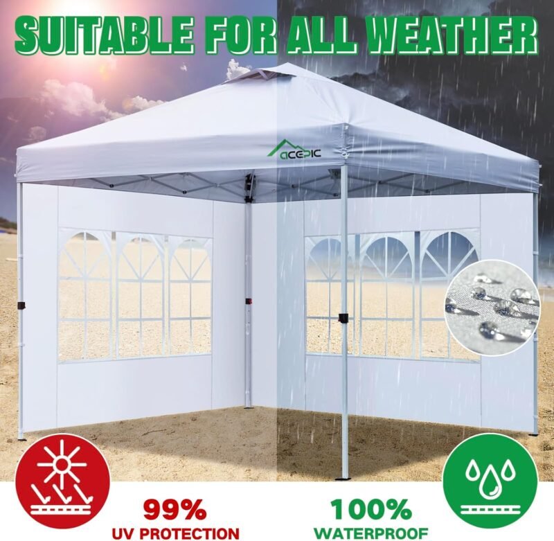 Acepic 2 Carpas Laterales para cenadores de 3 x 3 m, Pared Lateral con Ventana para Carpa de jardín y cenador Plegable (Blanco, 3x3m 2pcs) - Imagen 4