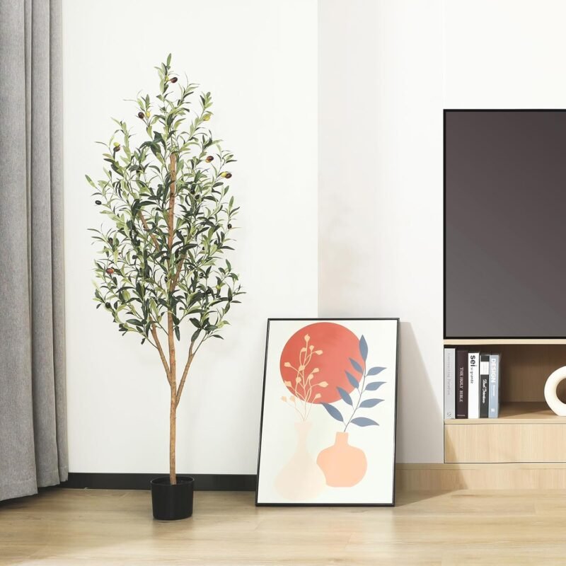 Fopamtri Olivo Artificial Grande 150cm Plantas Artificiales Decorativas con Troncos Naturales, Olivo Planta Artificial para Decoración de Hogar Oficina Dormitorio Balcón (1 Pieza) - Imagen 5