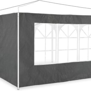 Relaxdays Set 2 Paneles Laterales Carpa, 2x3 m, Cortinas Cenador, con Ventana, Impermeables, Lonas Cierre Pérgola, Gris