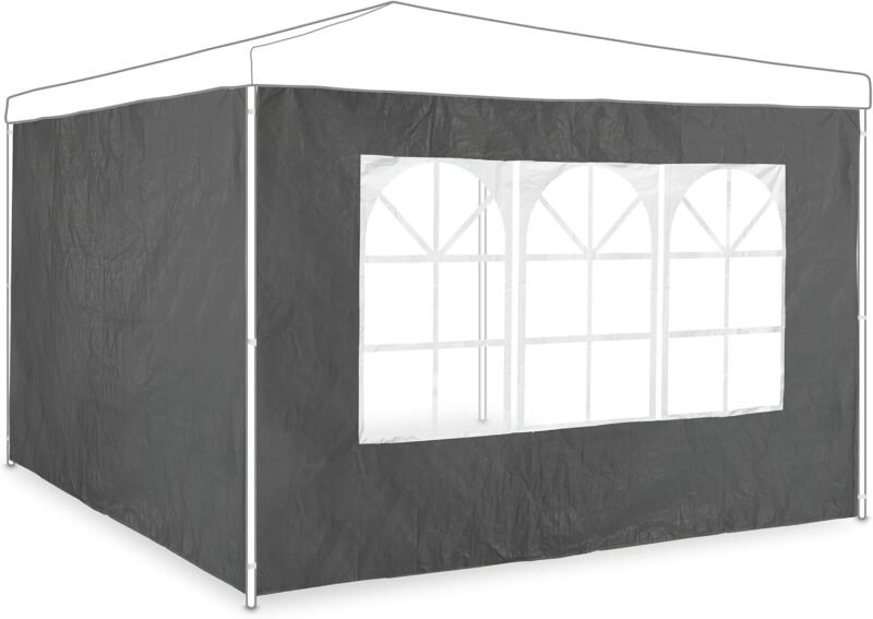 Relaxdays Set 2 Paneles Laterales Carpa, 2x3 m, Cortinas Cenador, con Ventana, Impermeables, Lonas Cierre Pérgola, Gris