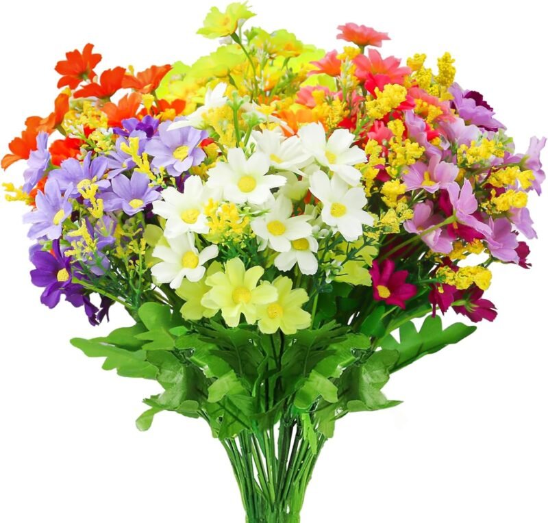 OWLKELA Margaritas Artificiales, 6 Racimos de 6 Plantas de Flores Artificiales Exterior, Flores Artificiales Decoracion, Margaritas Artificiales para Jardines y Tumbas