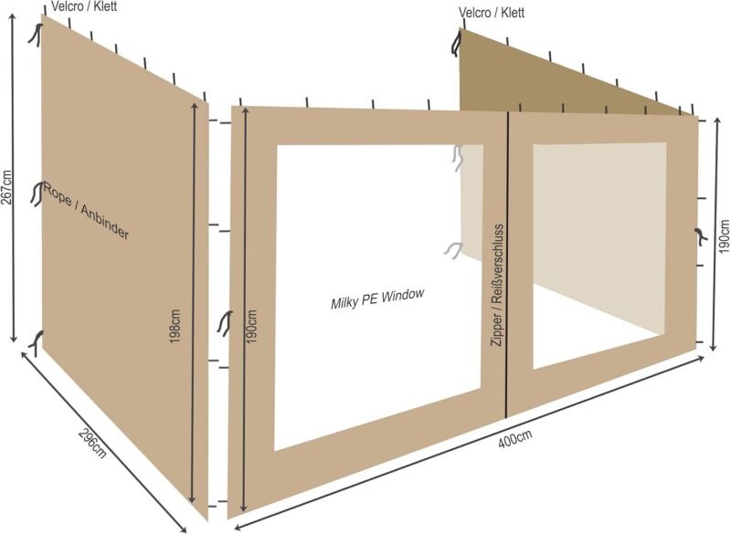 Quick Star 3 Paneles Laterales para cenadores, 3 x 4 m, Color Arena Beige - Imagen 2
