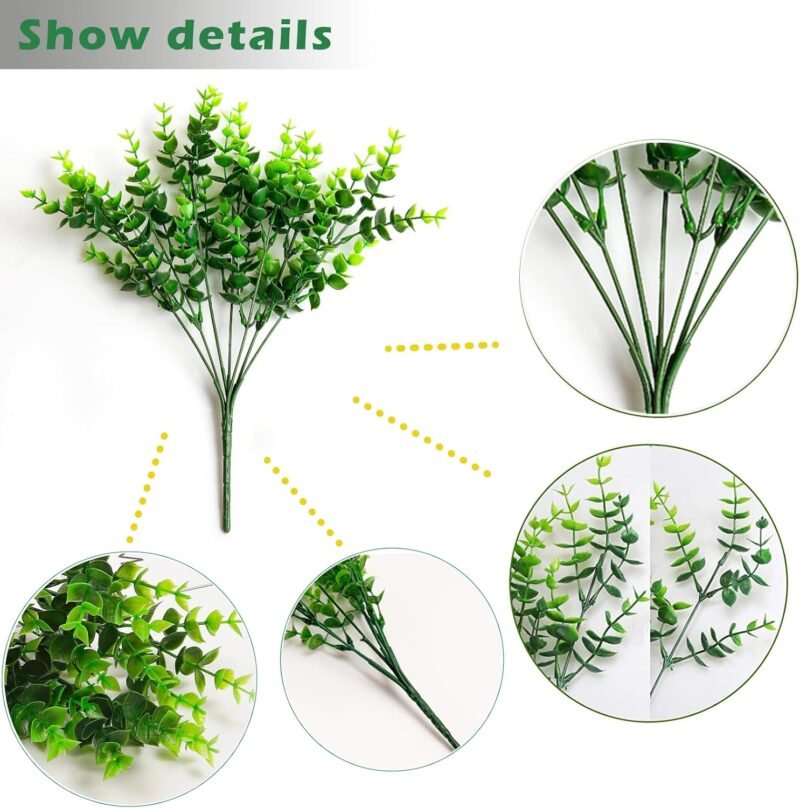 Hierba Artificial, 5 Paquetes, al Aire Libre, Resistente a los Rayos UV, Plantas Artificiales para Exteriores, Flores Artificiales para balcón, Verde eucalipto, Hierba Artificial, decoración al Aire - Imagen 5