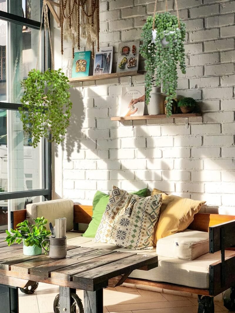 Oairse Planta artificial colgante para decoración de pared en interiores y exteriores, altura de la planta 35 cm - Imagen 6