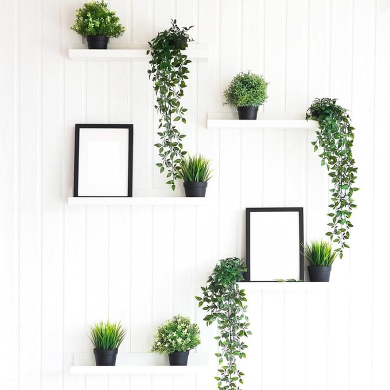 Plantas Artificiales Colgantes de Plástico Helecho, 2 Piezas Corona de Hiedra Falsa Planta, Plantas Artificiales Decorativas Exteriores Interiores, Falso Colgante de Plantas para Habitación - Imagen 6