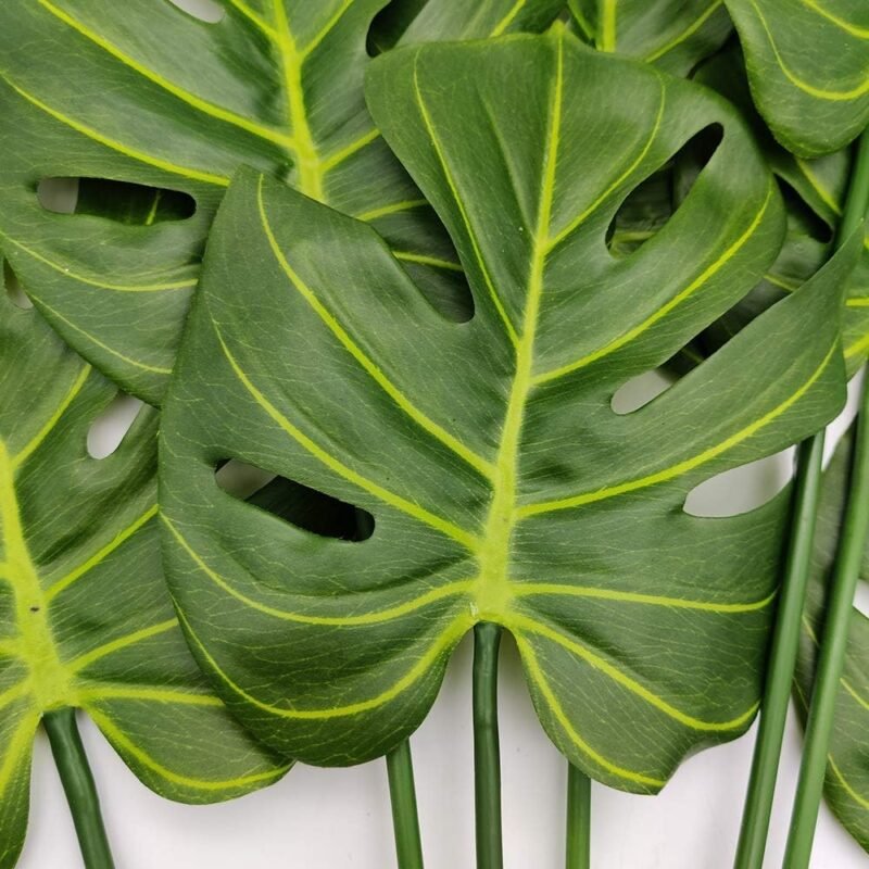 Aisamco 1 Pieza Artificial Hoja de Palma Tropical Dividida filodendro 7 Hojas Hojas Falsas Hojas de Palma Artificial Planta Artificial Hoja de Ventana 75cm de Altura para decoración Floral - Imagen 3