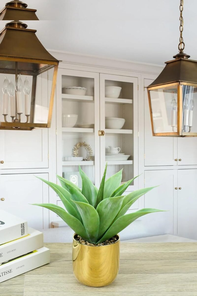 33 cm de aloe vera artificial, grande, maceta artificial, aloe artificial en maceta dorada, plantas artificiales de plástico, decoración para salón, balcón, dormitorio, baño, habitación, decoración de - Imagen 5