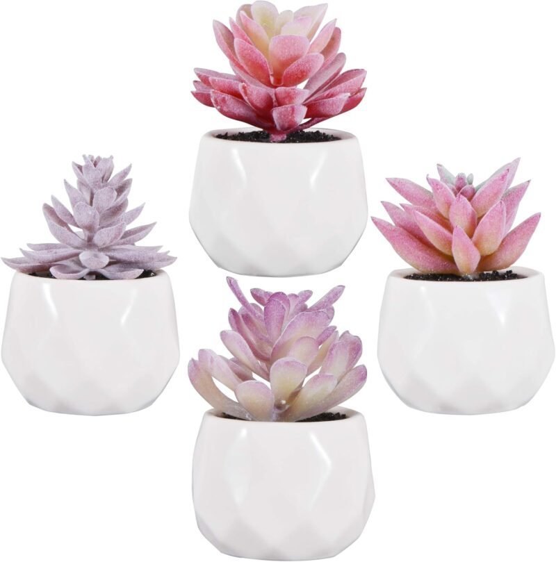 Zalava Plantas Artificiales Decorativas, 4Pcs Plantas Suculentas Pequeñas en Maceta para Hogar, Oficina, Baño, Cocina, Interior y Exterior