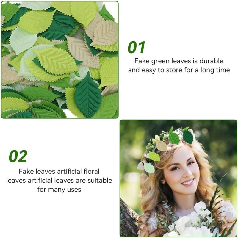 Cyrank 200 Piezas de Hojas Artificiales, Hojas Mixtas, Hojas Verdes para Manualidades, Hojas Florales, Hojas de Rosas Falsas, Hojas Artificiales Mixtas para Manualidades DIY - Imagen 5
