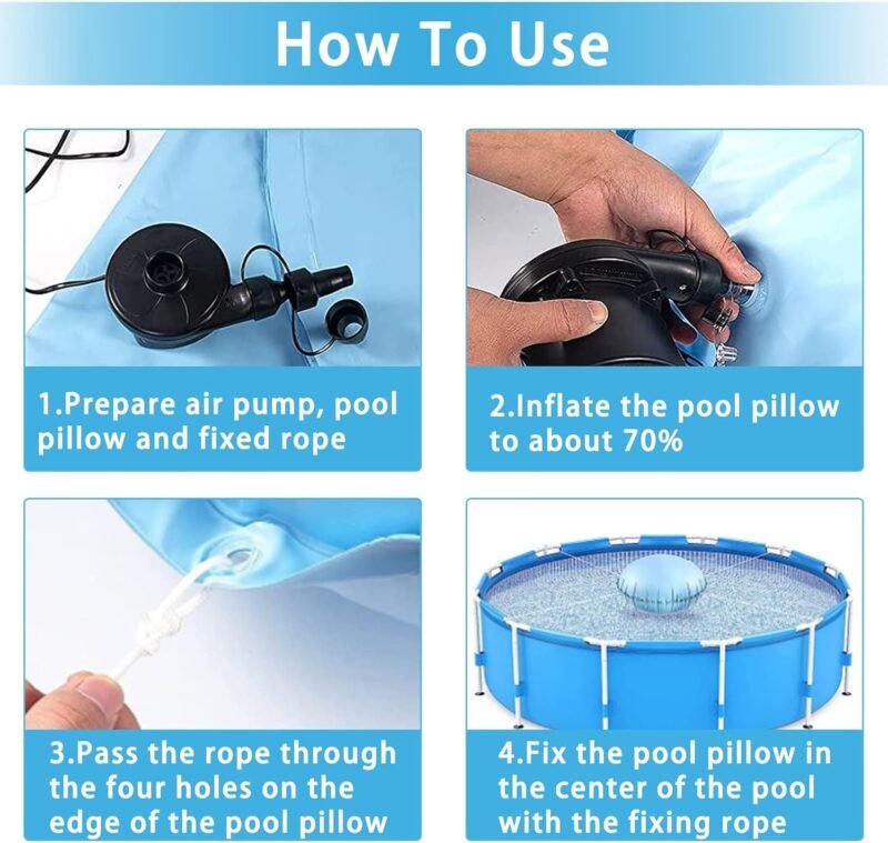 Cojín de Invierno para Piscina,4×4ft Cojín de Aire para Cubierta de Piscina,Cojín de Piscina Invierno,Cojín de Almohada de Aire de Cierre para Cubierta de Piscina sobre el Suelo - Imagen 5