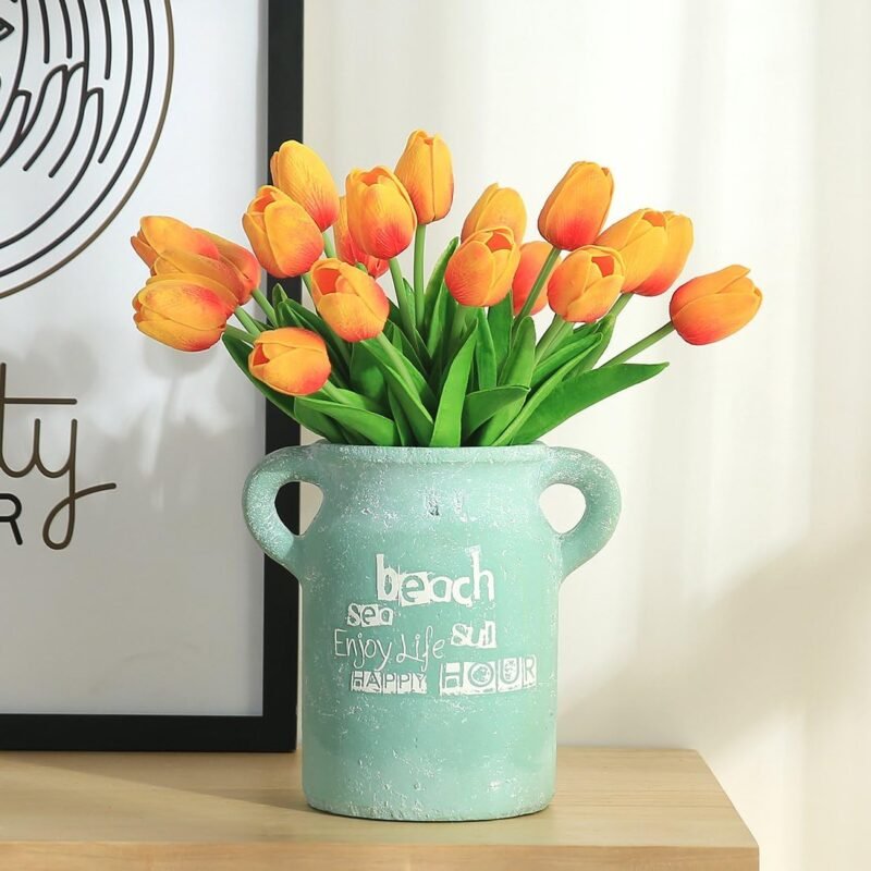 JUSTOYOU Tulipán, Toque Real, 33 cm de Largo, Flores Artificiales Decorativas para Ramos de Boda, hogar, Hotel, jardín, Actividades de Navidad, Regalos, Telas, Naranja -10 - Imagen 4
