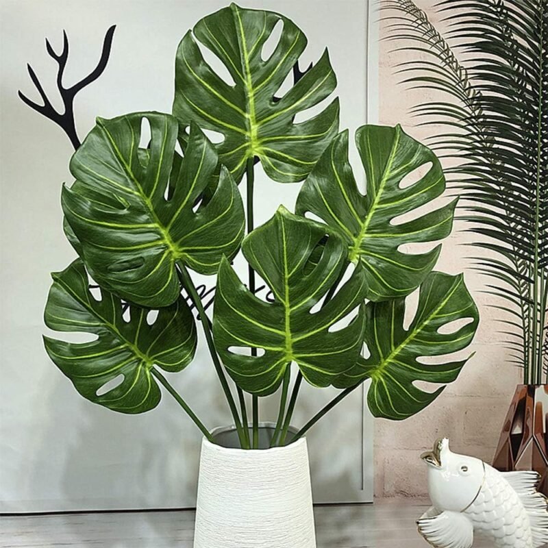Aisamco 1 Pieza Artificial Hoja de Palma Tropical Dividida filodendro 7 Hojas Hojas Falsas Hojas de Palma Artificial Planta Artificial Hoja de Ventana 75cm de Altura para decoración Floral - Imagen 6