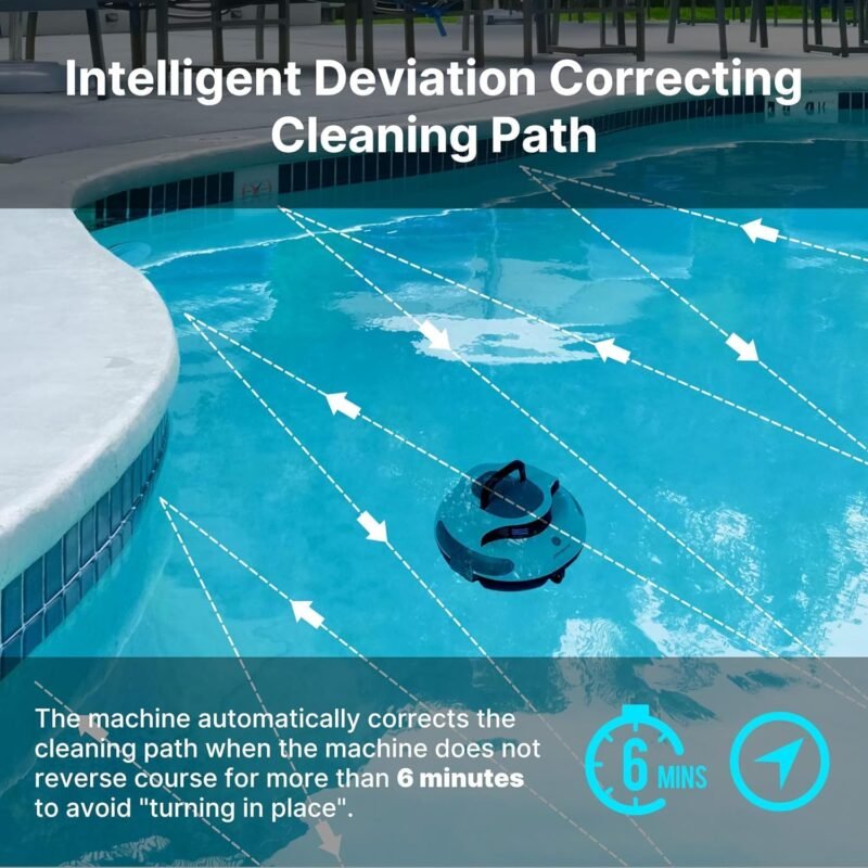POOLPURE Robot de Piscina Dura 𝟱𝟱𝙒𝙝-𝟭𝟮𝟬 𝙢𝙞𝙣𝙪𝙩𝙤𝙨, Autoservicio, Doble Motor, IPX8 Resistente al Agua, Indicadores LED, inalámbrico con batería, Ideal para Piscinas Planas de hasta 90 m² - Imagen 7