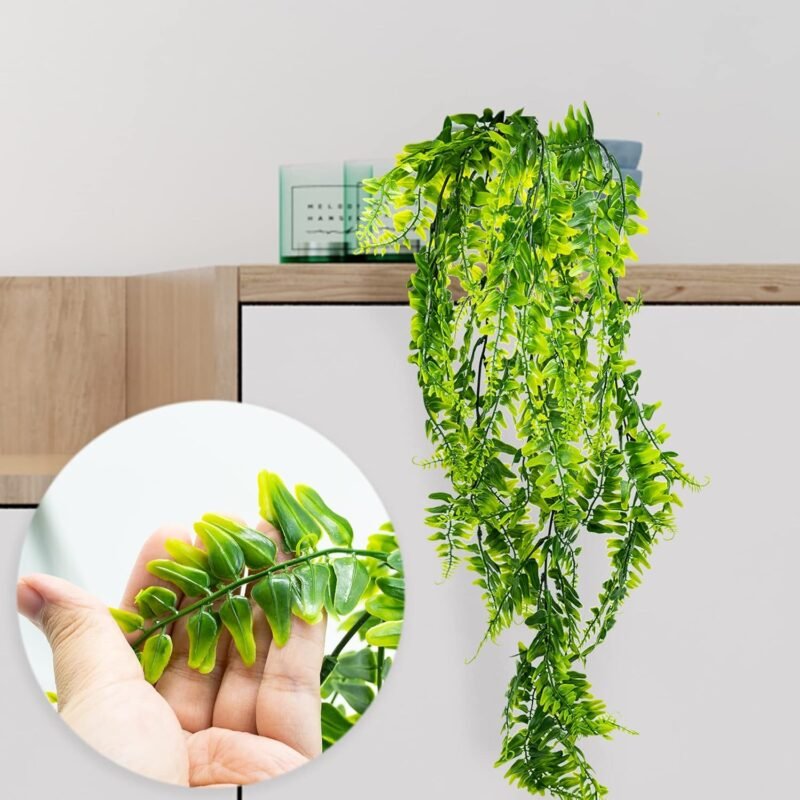 SZXMDKH 2pcs Helecho Artificial Plantas Artificiales para Interior y Exterior, Colgante,Verde Decoración del Hogar Estética de Vid Artificial de Salón y Jardín/Dormitorio/Granja - Imagen 6