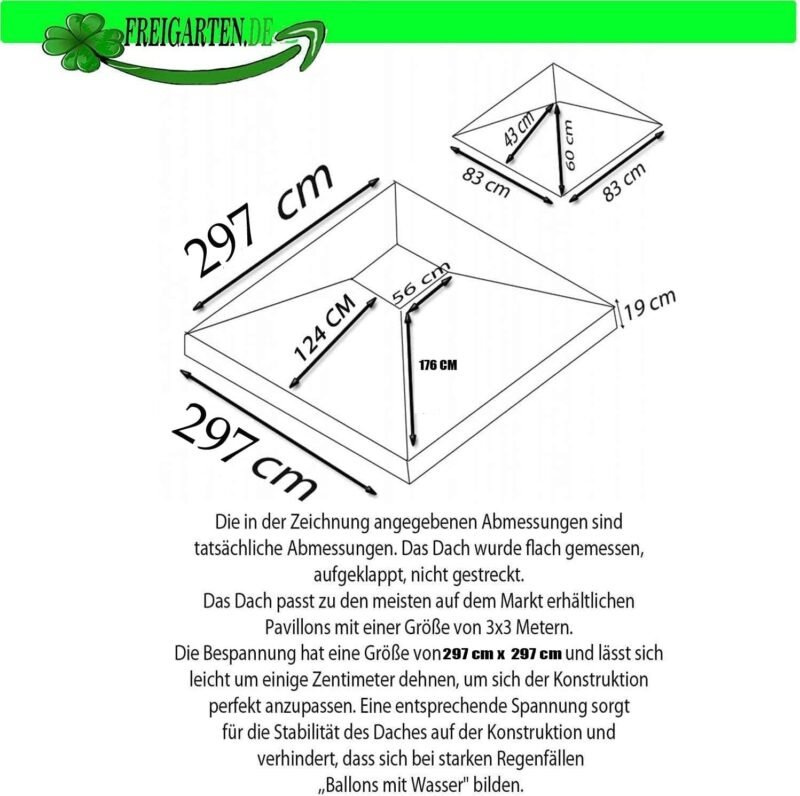 reigarten.de Techo de repuesto para cenador de 297cm X 297cm, resistente al agua, material: Panama PCV Soft 370 g/m², extra fuerte, modelo 1 (azul marino)" - Imagen 2