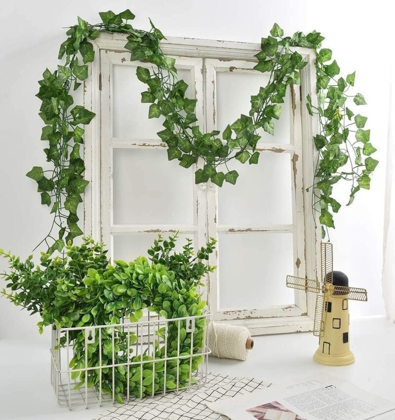 AIOR 12 Piezas Plantas Hiedra Artificial con luz LED, Decoración Exterior Colgante Guirnalda Vine Follaje Hojas Verdes Flores para Hogar Boda Escalera Ventana Balcón Valla Jardín Mesa - Imagen 4