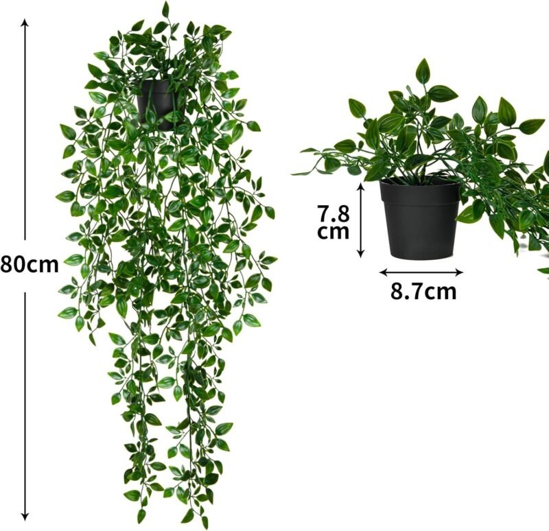 Elecoutek Plantas Artificiales Colgantes en Maceta, 3Pcs Verdes Falsa Planta Interior Vid hasta 80 cm de Largo Plástico Plantas Decorativas para Sala de Estar Balcón Jardín Cocina - Imagen 6