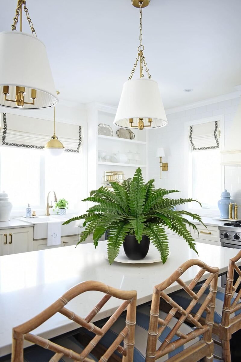 Hollyone Planta artificial en maceta de helecho Boston de 19.7 pulgadas, arbustos de helecho falsos en maceta para interiores y exteriores, helechos Boston sintéticos para decoración del hogar, - Imagen 4