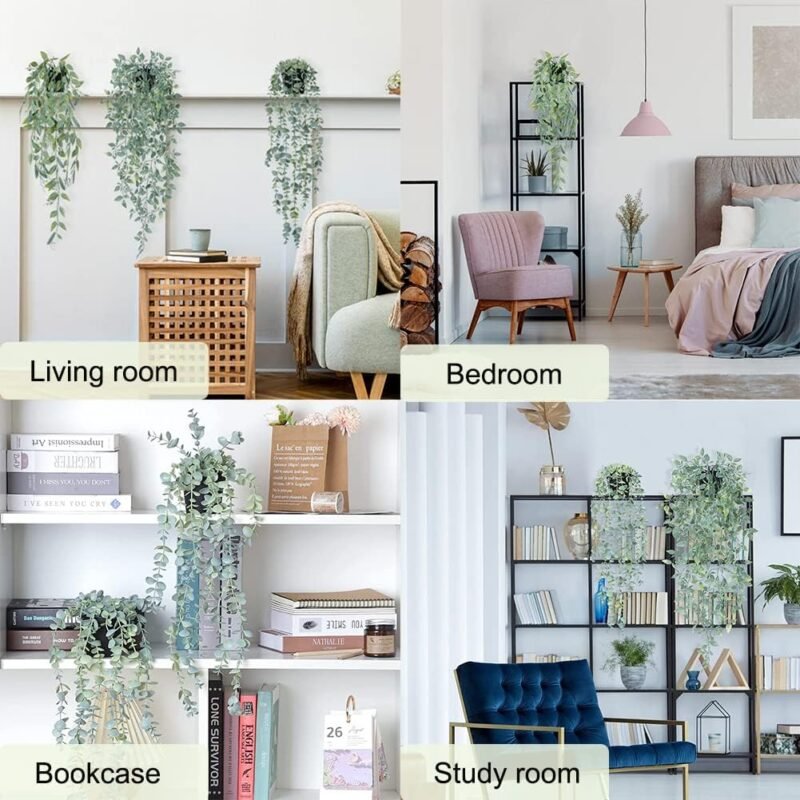 Plantas Artificiales Decorativas, 3 Pieza Plantas Artificiales Colgantes en Maceta, Eucalipto Artificial Plantas, Falsa Planta Colgante Vertical, Planta Colgante Simulación con Macetas para Decoración - Imagen 6
