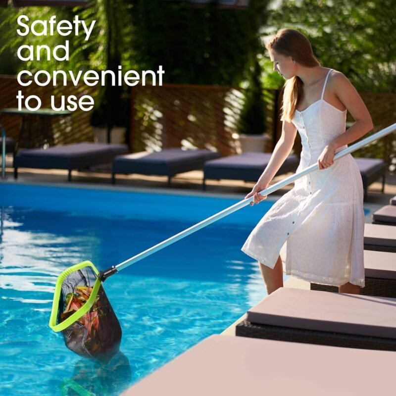 WELDUN Red para piscina, red recogehojas para piscina con bolsa profunda de doble capa, marco de aluminio resistente, red de rastrillo para hojas con malla fina, verde (sin vara) - Imagen 5