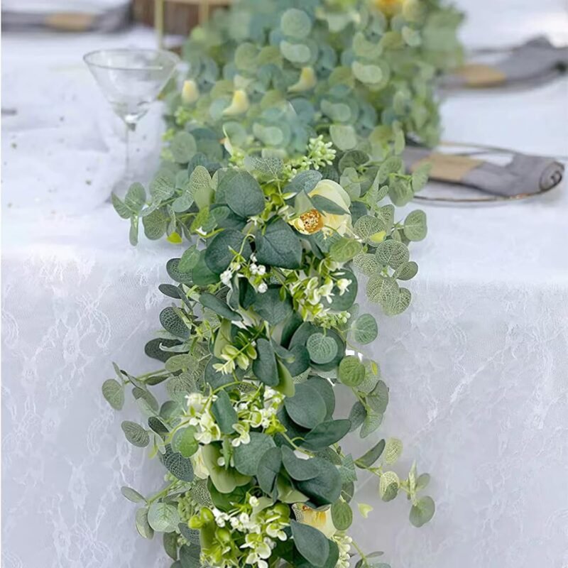 TAIXING 2 Piezas Guirnaldas Artificiales de Eucalipto con Hojas, Eucalipto Artificial Guirnalda Flores, Guirnalda de Eucalipto Artificial para Bodas, Fiestas, Mesas de Comedor, Repisas, Escaleras - Imagen 4